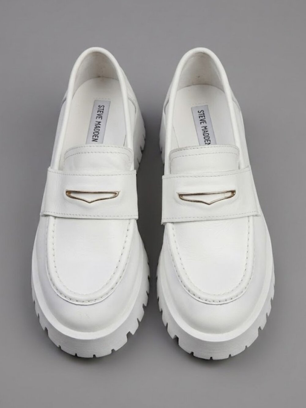 Steve Madden Lawrence White Leather Chunky Platform Loafers w/Lug Sole Size 9M